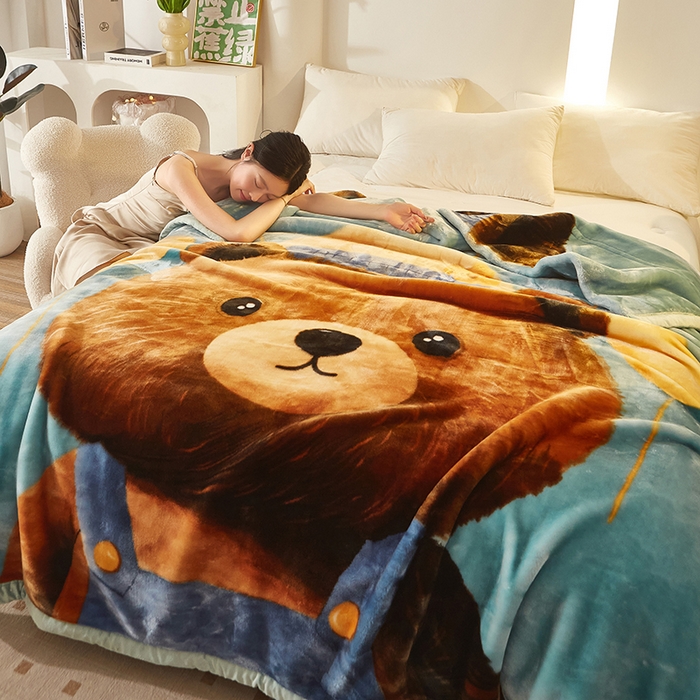 91家纺网 家纺一手货源 找家纺 铺尚美家纺 2025新款拉舍尔毛毯毯子双层加厚不加棉不加布 4-12斤可定制外贸毛毯 002 呆呆熊