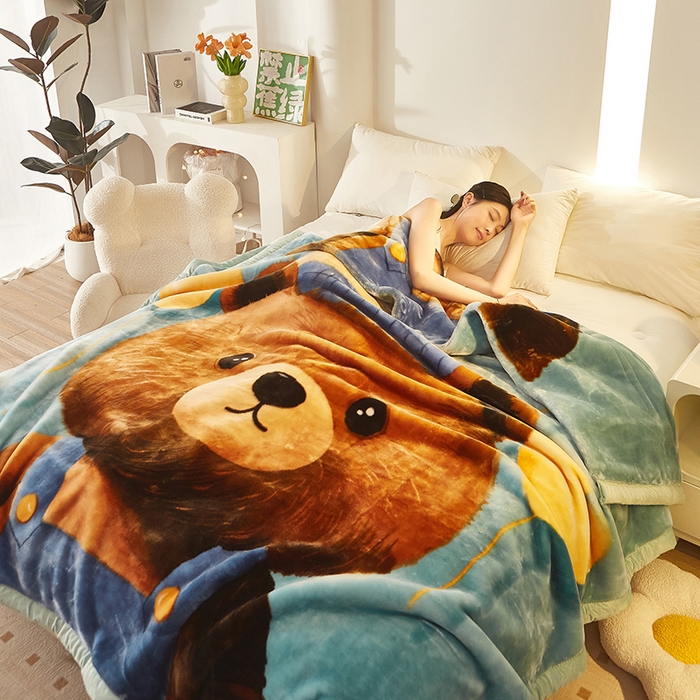 91家纺网 家纺一手货源 找家纺 铺尚美家纺 2025新款拉舍尔毛毯毯子双层加厚不加棉不加布 4-12斤可定制外贸毛毯 002 呆呆熊