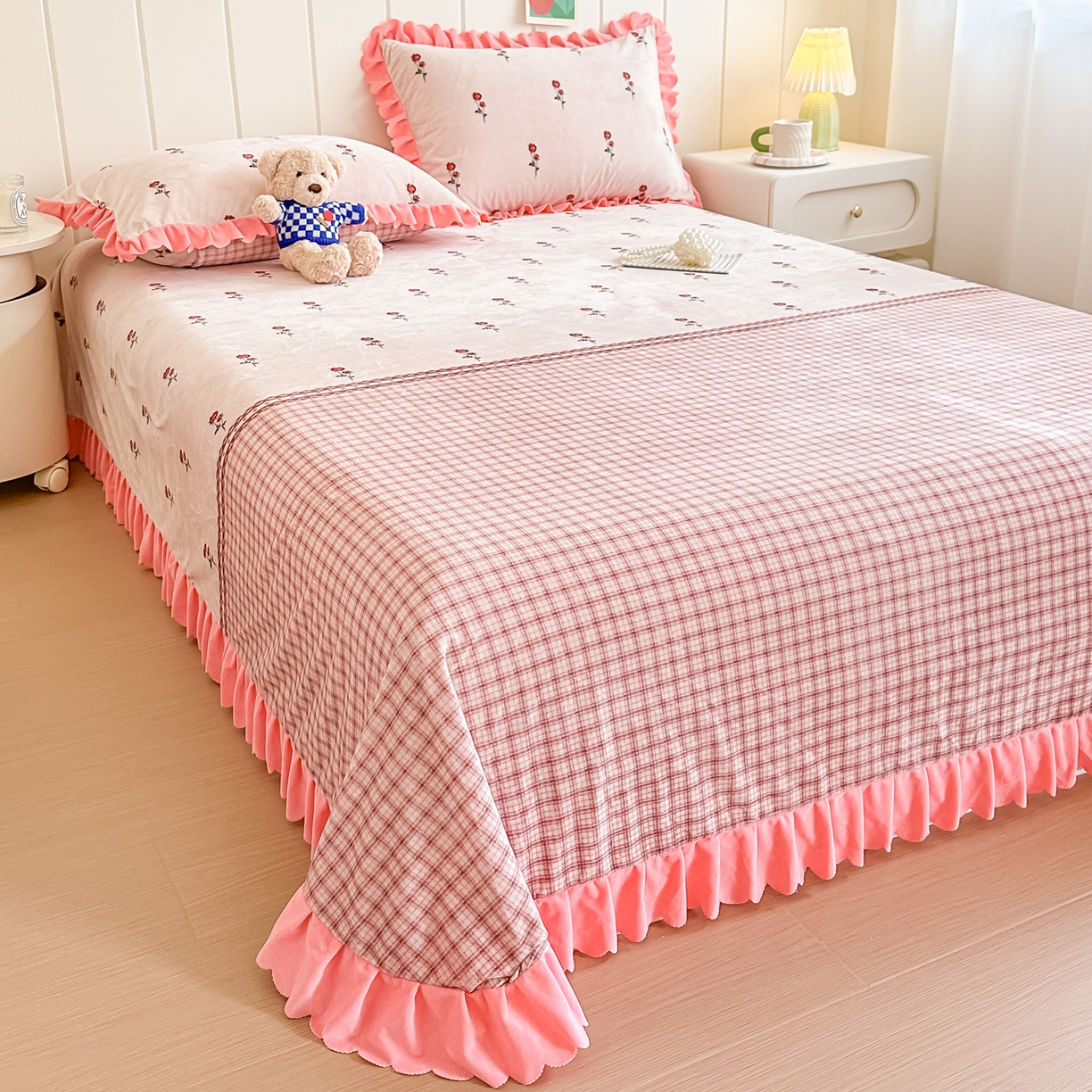 91家纺网 家纺一手货源 找家纺 手艺人家纺 2025新款宝宝绒单层床盖三件套 NDC23