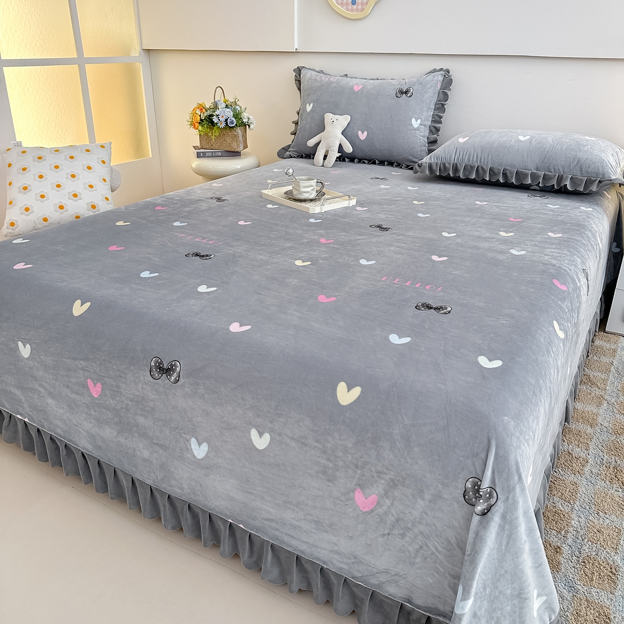 91家纺网 家纺一手货源 找家纺 手艺人家纺 2025新款宝宝绒单层床盖三件套 NDC30