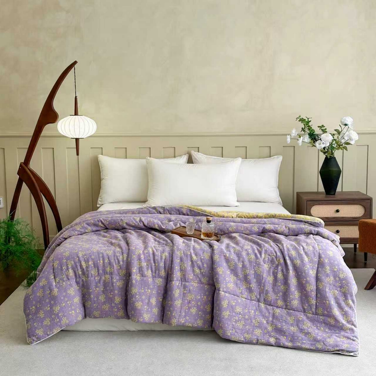 睡棉坊 2025新款全棉色织提花双层纱春秋被芯冬被 诗画-紫