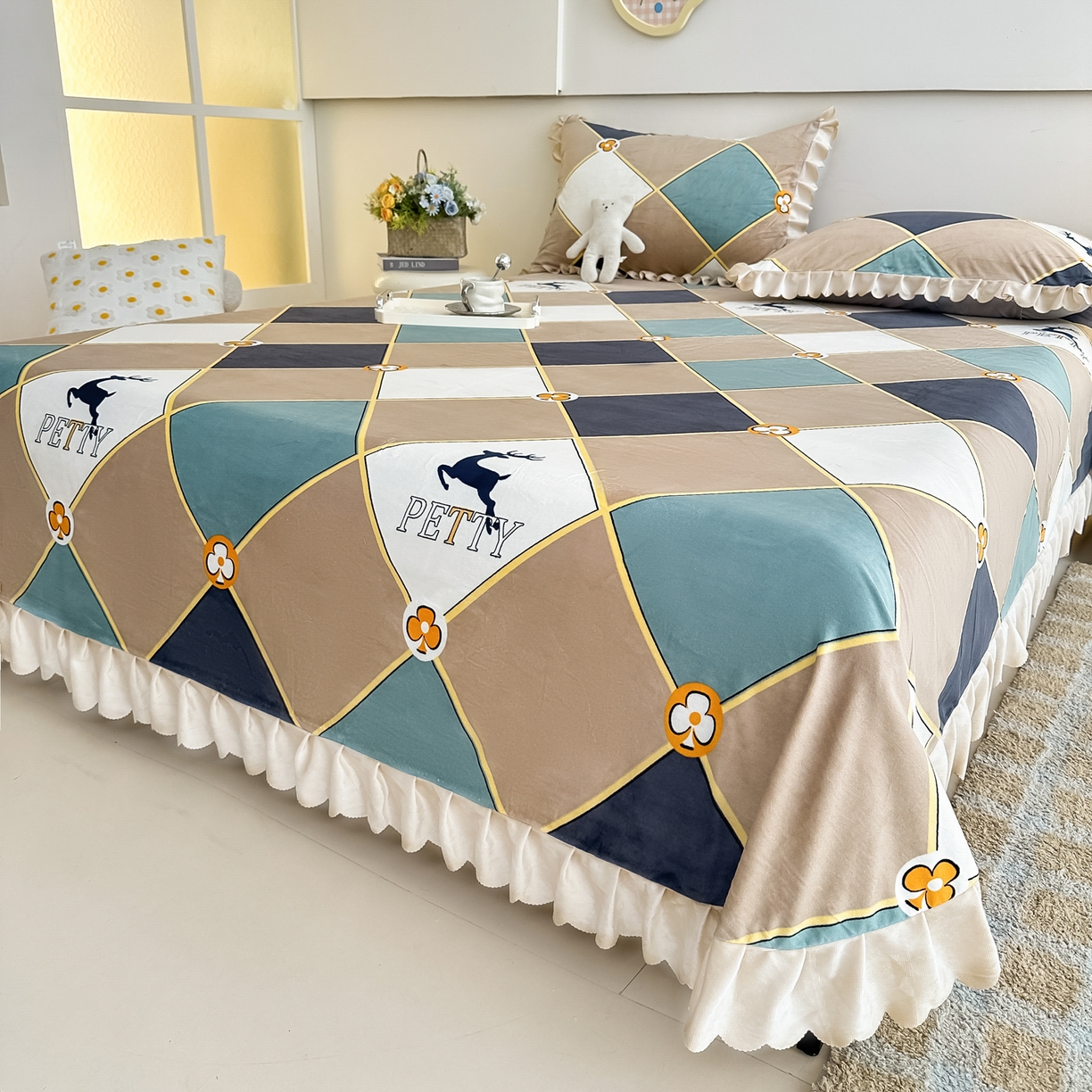 91家纺网 家纺一手货源 找家纺 手艺人家纺 2025新款宝宝绒单层床盖三件套 NDC10