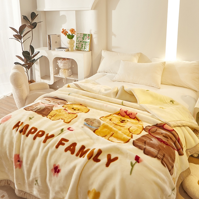 91家纺网 家纺一手货源 找家纺 铺尚美家纺 2025新款拉舍尔毛毯毯子双层加厚不加棉不加布 4-12斤可定制外贸毛毯 006 快乐家族