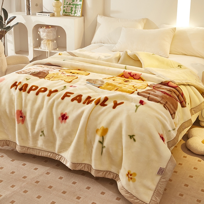 91家纺网 家纺一手货源 找家纺 铺尚美家纺 2025新款拉舍尔毛毯毯子双层加厚不加棉不加布 4-12斤可定制外贸毛毯 006 快乐家族