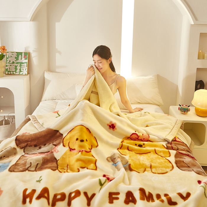 91家纺网 家纺一手货源 找家纺 铺尚美家纺 2025新款拉舍尔毛毯毯子双层加厚不加棉不加布 4-12斤可定制外贸毛毯 006 快乐家族