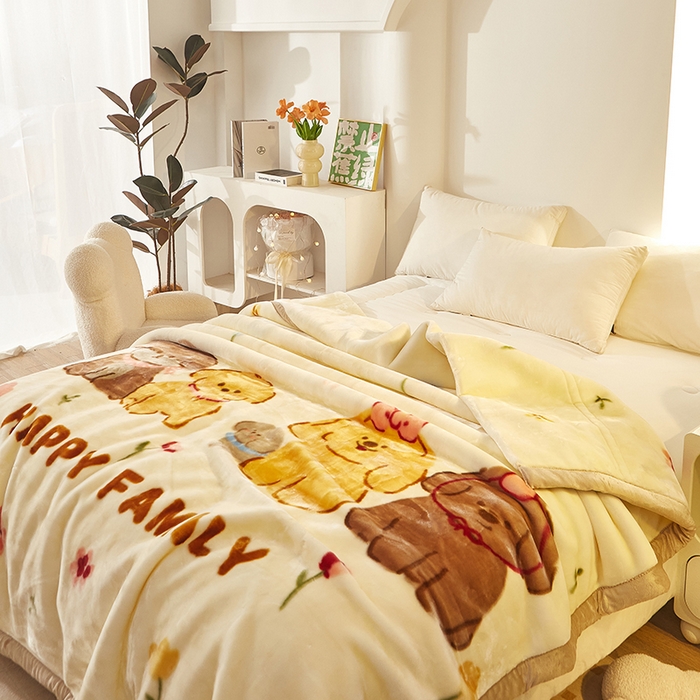 91家纺网 家纺一手货源 找家纺 铺尚美家纺 2025新款拉舍尔毛毯毯子双层加厚不加棉不加布 4-12斤可定制外贸毛毯 006 快乐家族