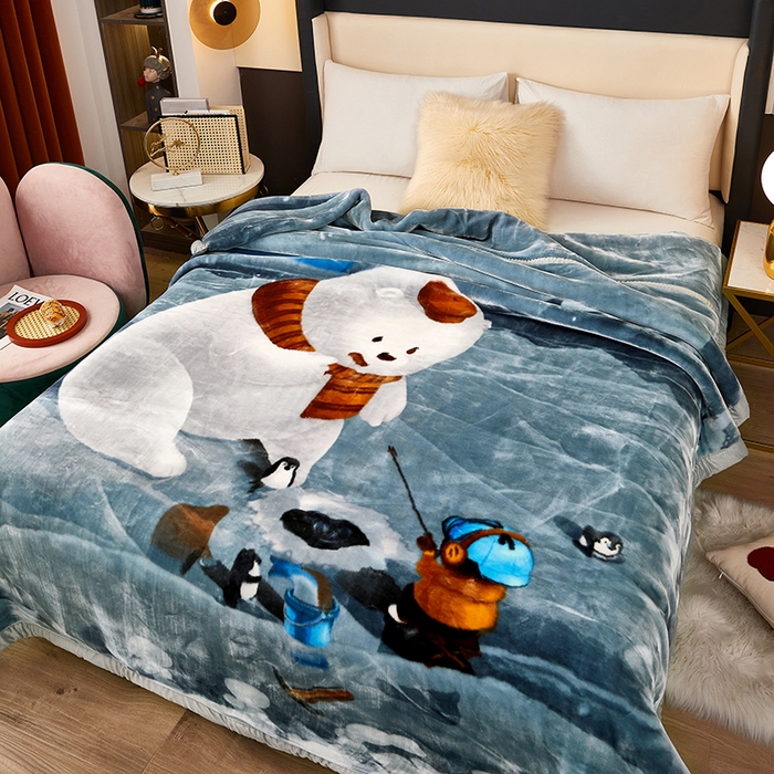 91家纺网 家纺一手货源 找家纺 铺尚美家纺 2025新款拉舍尔毛毯毯子双层加厚不加棉不加布 4-12斤可定制外贸毛毯 013 钓鱼熊