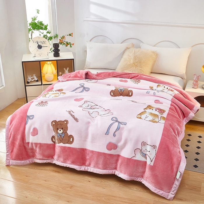 91家纺网 家纺一手货源 找家纺 铺尚美家纺 2025新款拉舍尔毛毯毯子双层加厚不加棉不加布 4-12斤可定制外贸毛毯 023 躲猫猫-粉