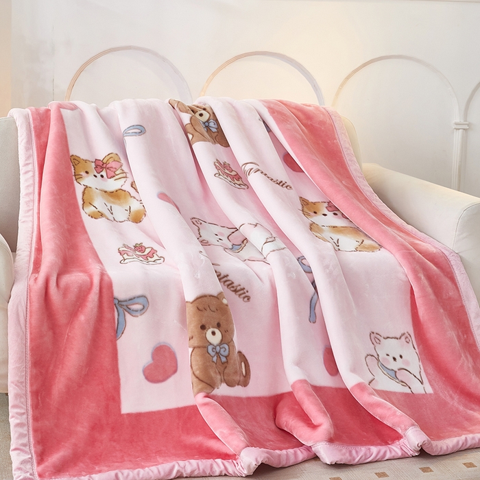 91家纺网 家纺一手货源 找家纺 铺尚美家纺 2025新款拉舍尔毛毯毯子双层加厚不加棉不加布 4-12斤可定制外贸毛毯 023 躲猫猫-粉