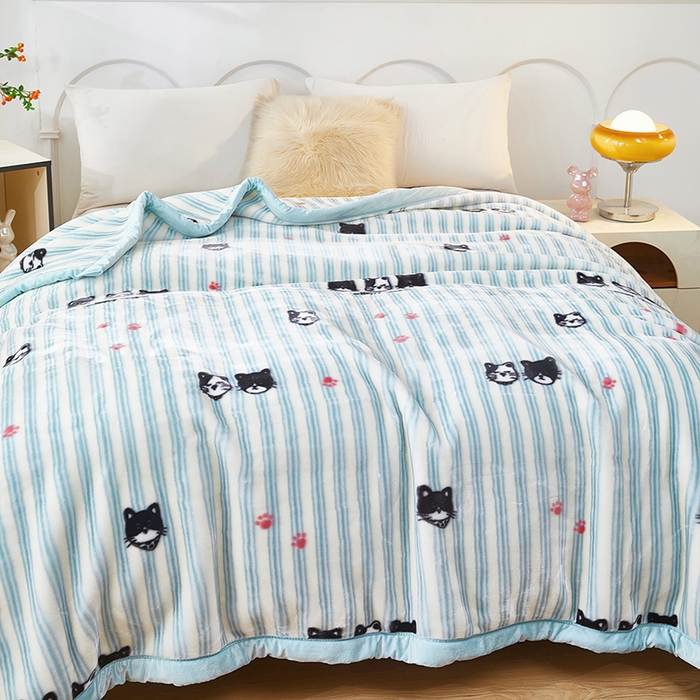 91家纺网 家纺一手货源 找家纺 铺尚美家纺 2025新款拉舍尔毛毯毯子双层加厚不加棉不加布 4-12斤可定制外贸毛毯 026 猫猫派对