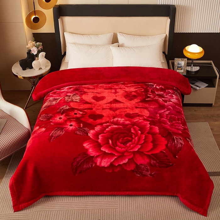 91家纺网 家纺一手货源 找家纺 铺尚美家纺 2025新款拉舍尔毛毯毯子双层加厚不加棉不加布 4-12斤可定制外贸毛毯 655 大红(红双喜)