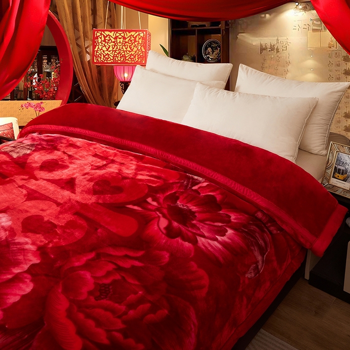 91家纺网 家纺一手货源 找家纺 铺尚美家纺 2025新款拉舍尔毛毯毯子双层加厚不加棉不加布 4-12斤可定制外贸毛毯 655 大红(红双喜)