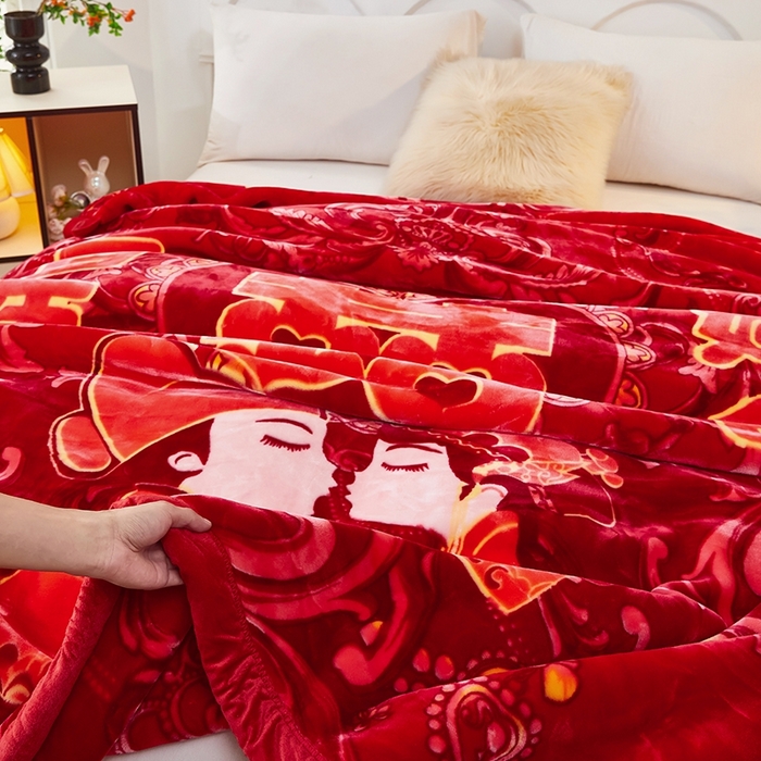 91家纺网 家纺一手货源 找家纺 铺尚美家纺 2025新款拉舍尔毛毯毯子双层加厚不加棉不加布 4-12斤可定制外贸毛毯 801 大红