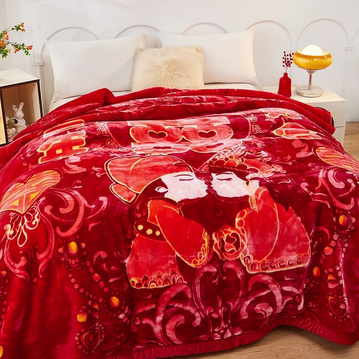 91家纺网 家纺一手货源 找家纺 铺尚美家纺 2025新款拉舍尔毛毯毯子双层加厚不加棉不加布 4-12斤可定制外贸毛毯 801 大红