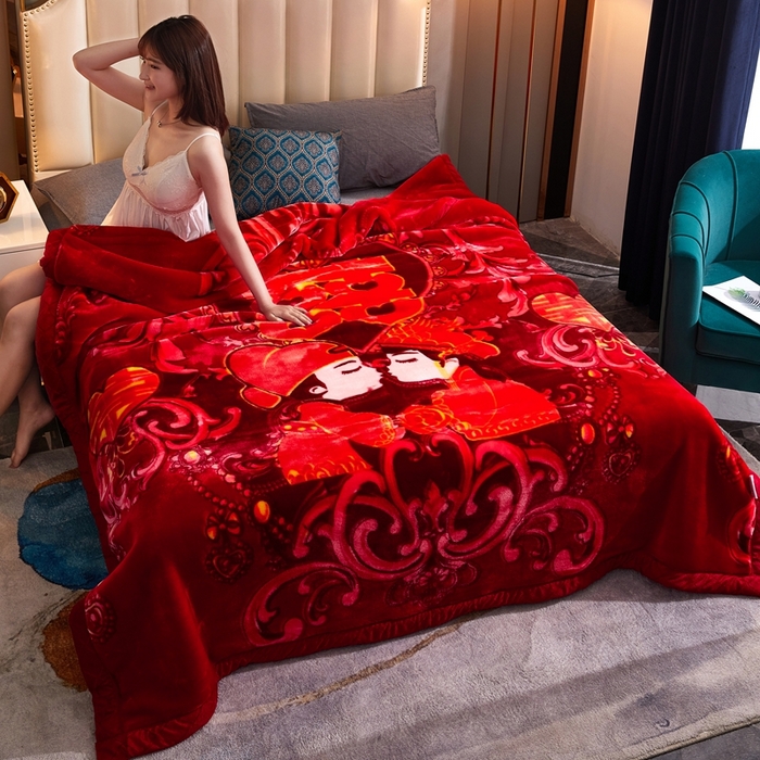 91家纺网 家纺一手货源 找家纺 铺尚美家纺 2025新款拉舍尔毛毯毯子双层加厚不加棉不加布 4-12斤可定制外贸毛毯 801大红