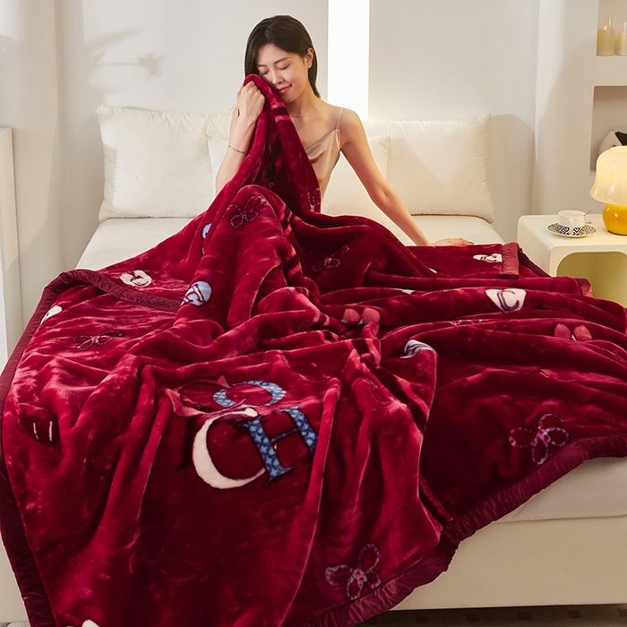 91家纺网 家纺一手货源 找家纺 铺尚美家纺 2025新款拉舍尔毛毯毯子双层加厚不加棉不加布 4-12斤可定制外贸毛毯 639 酒红