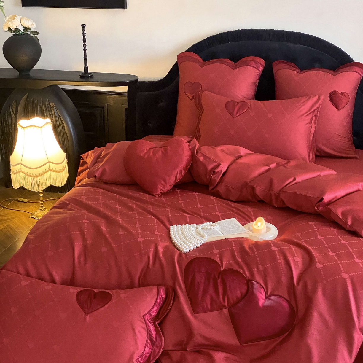 91家纺网 家纺一手货源 找家纺 （总）星野 2025新款婚庆澳棉提花贴布绣四件套怦然心动系列