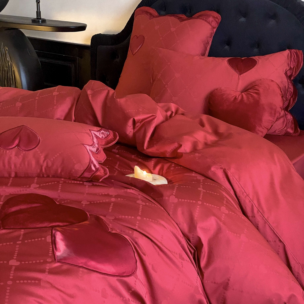 91家纺网 家纺一手货源 找家纺 （总）星野 2025新款婚庆澳棉提花贴布绣四件套怦然心动系列