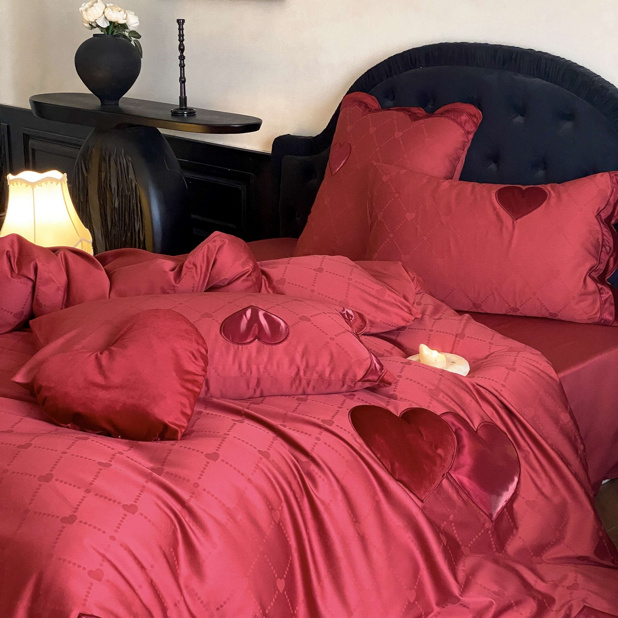 91家纺网 家纺一手货源 找家纺 （总）星野 2025新款婚庆澳棉提花贴布绣四件套怦然心动系列