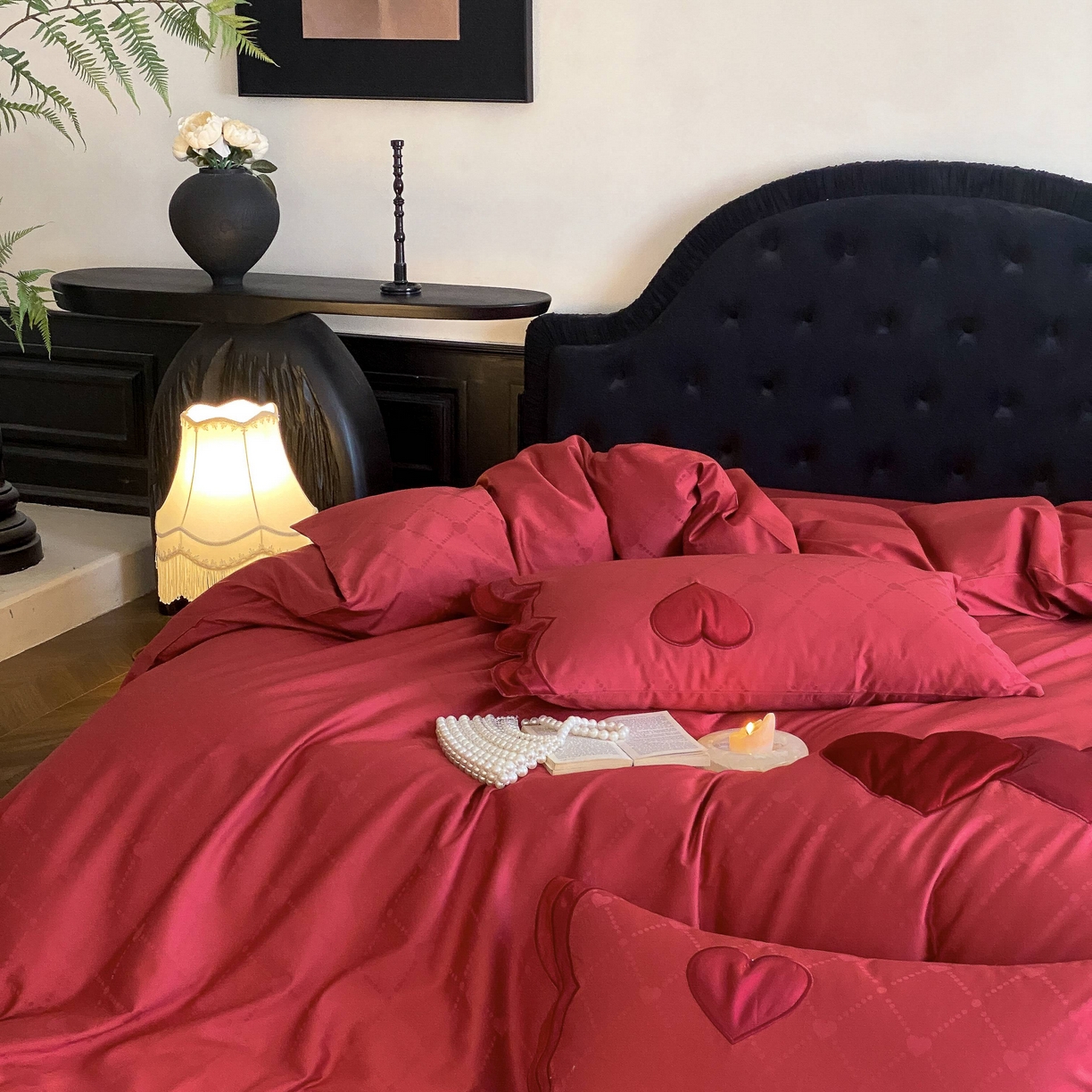 91家纺网 家纺一手货源 找家纺 （总）星野 2025新款婚庆澳棉提花贴布绣四件套怦然心动系列