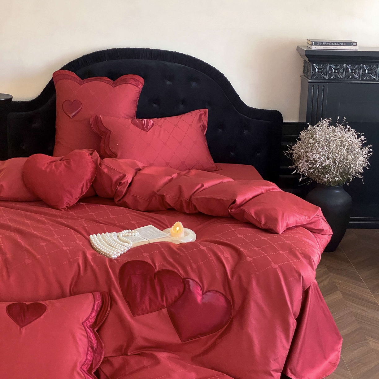 91家纺网 家纺一手货源 找家纺 （总）星野 2025新款婚庆澳棉提花贴布绣四件套怦然心动系列