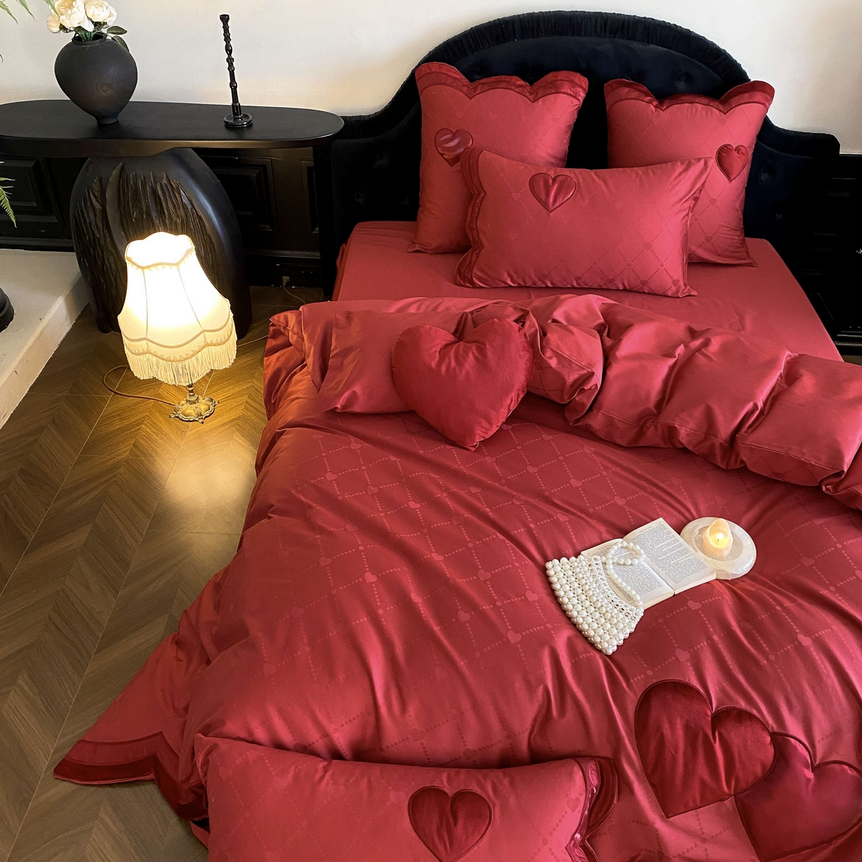 91家纺网 家纺一手货源 找家纺 （总）星野 2025新款婚庆澳棉提花贴布绣四件套怦然心动系列