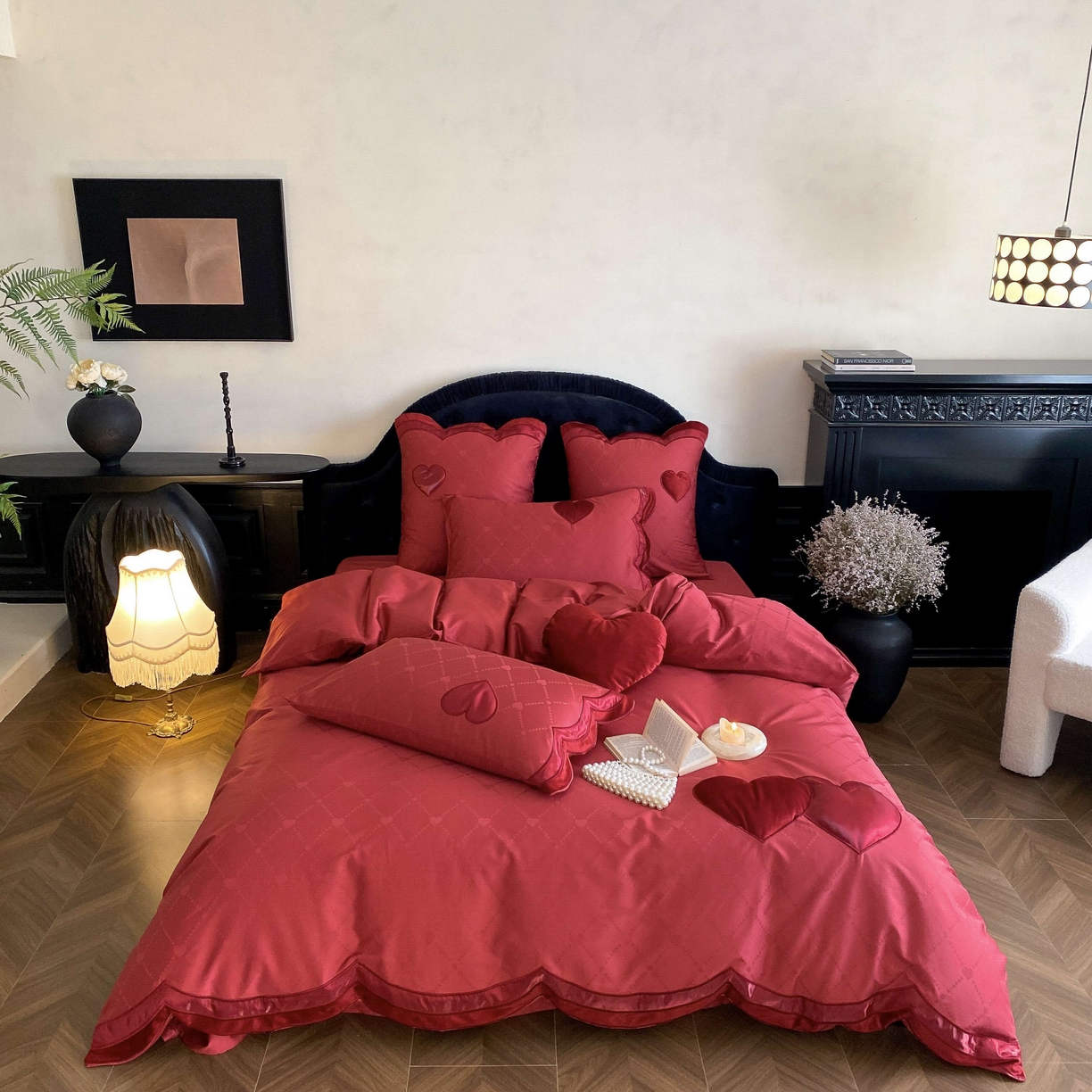 91家纺网 家纺一手货源 找家纺 （总）星野 2025新款婚庆澳棉提花贴布绣四件套怦然心动系列