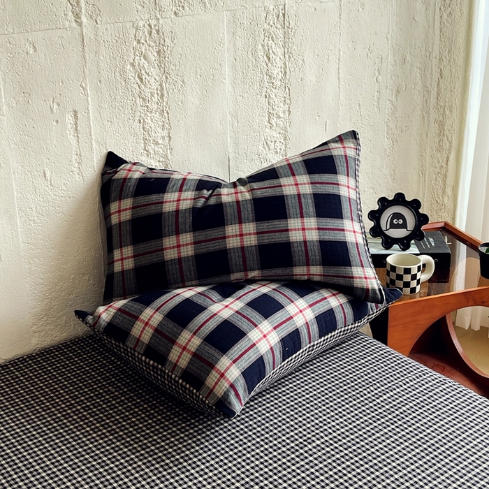 91家纺网 家纺一手货源 找家纺 （总）佰亿莱 2025新款棉麻双层纱四件套-黑大格