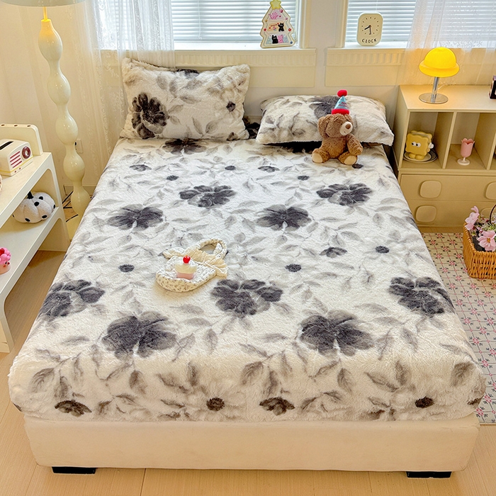 91家纺网 家纺一手货源 找家纺 （总）2025新品兔毛印花单床笠加厚保暖兔毛床笠