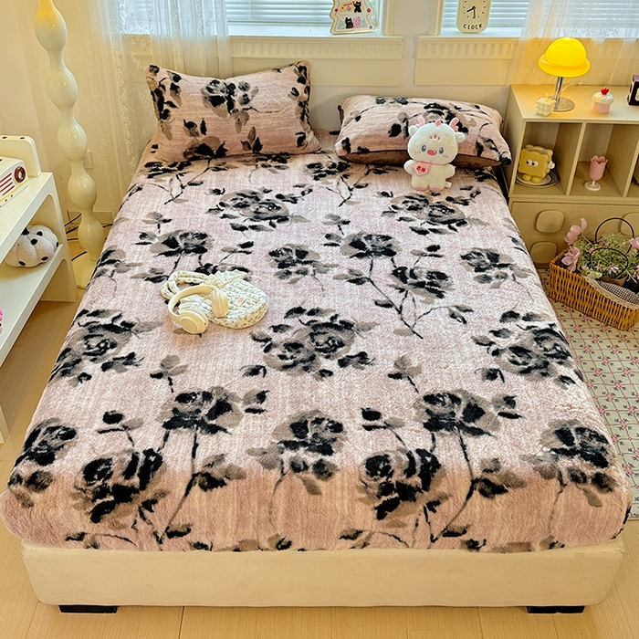 91家纺网 家纺一手货源 找家纺 （总）2025新品兔毛印花单床笠加厚保暖兔毛床笠