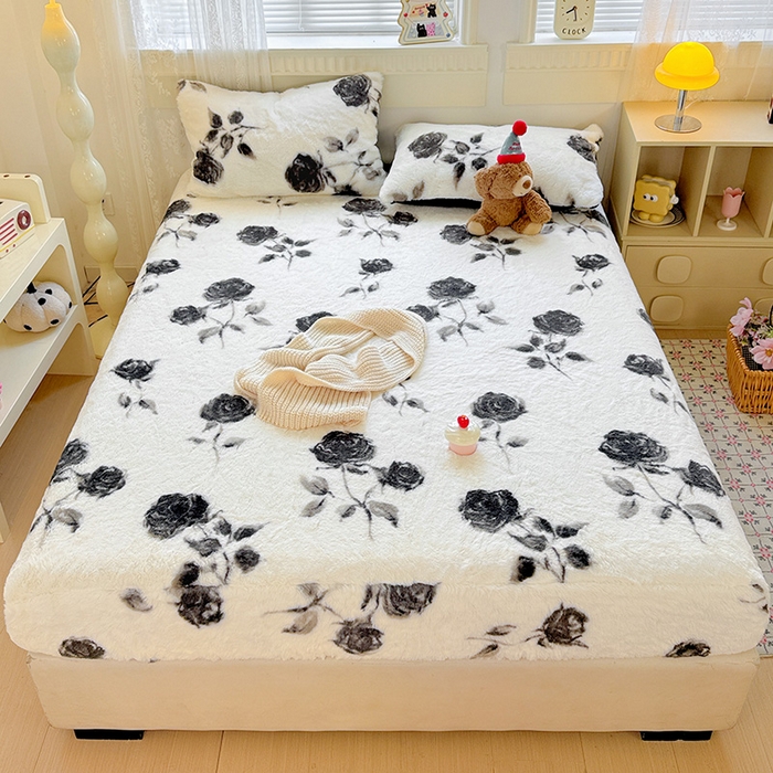 91家纺网 家纺一手货源 找家纺 （总）2025新品兔毛印花单床笠加厚保暖兔毛床笠