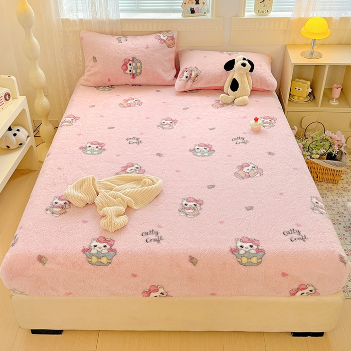 91家纺网 家纺一手货源 找家纺 （总）2025新品兔毛印花单床笠加厚保暖兔毛床笠