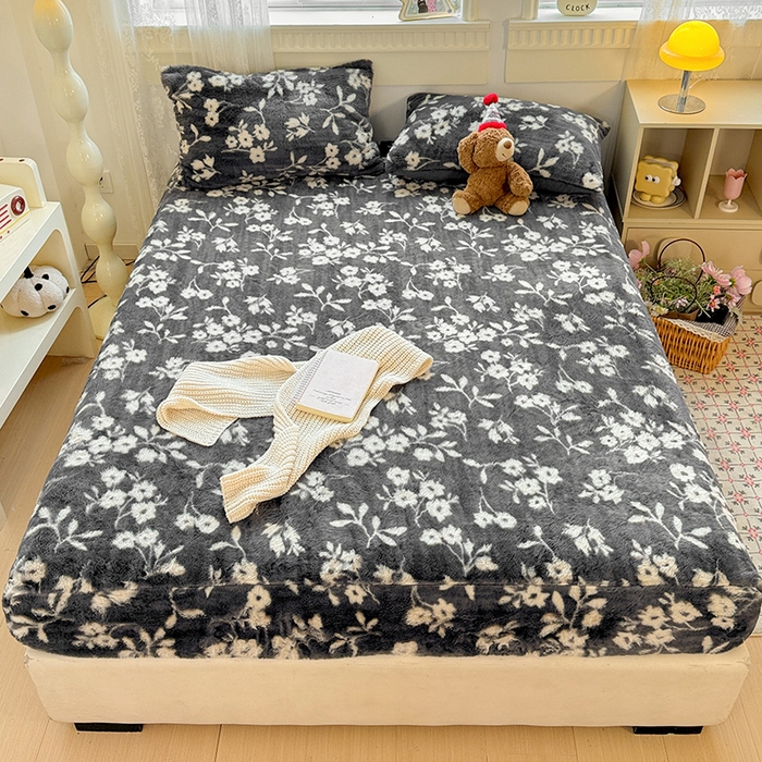 91家纺网 家纺一手货源 找家纺 （总）2025新品兔毛印花单床笠加厚保暖兔毛床笠