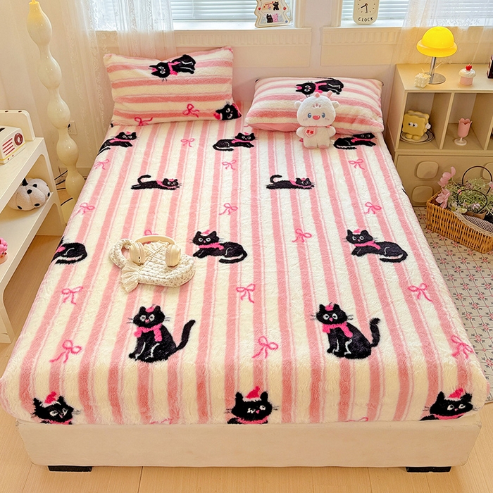 91家纺网 家纺一手货源 找家纺 （总）2025新品兔毛印花单床笠加厚保暖兔毛床笠