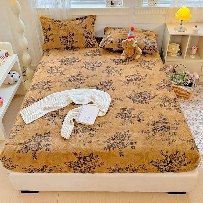 91家纺网 家纺一手货源 找家纺 （总）2025新品兔毛印花单床笠加厚保暖兔毛床笠