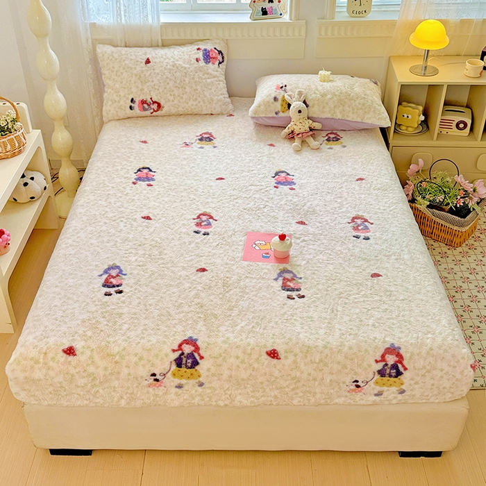 91家纺网 家纺一手货源 找家纺 （总）2025新品兔毛印花单床笠加厚保暖兔毛床笠