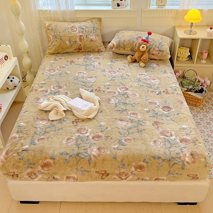 91家纺网 家纺一手货源 找家纺 （总）2025新品兔毛印花单床笠加厚保暖兔毛床笠