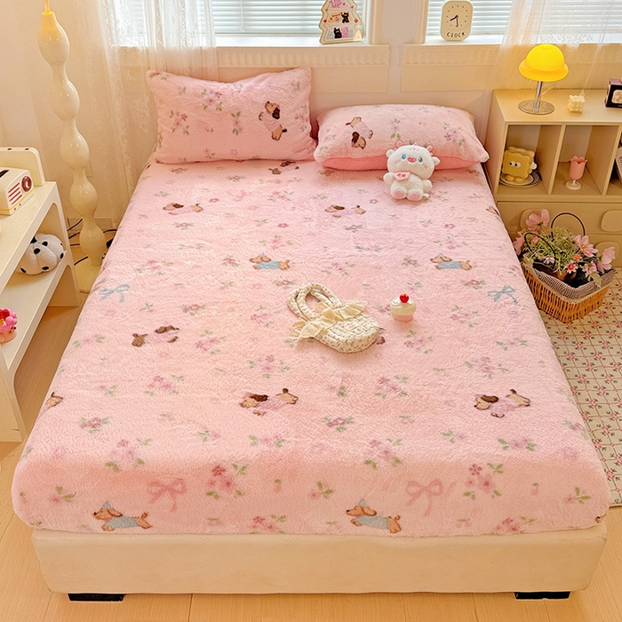 91家纺网 家纺一手货源 找家纺 （总）2025新品兔毛印花单床笠加厚保暖兔毛床笠