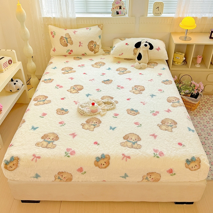 91家纺网 家纺一手货源 找家纺 （总）2025新品兔毛印花单床笠加厚保暖兔毛床笠