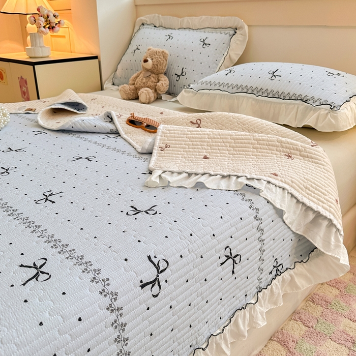 91家纺网 家纺一手货源 找家纺 （总）岚吉家纺 2025新款有氧双层纱花边床盖系列