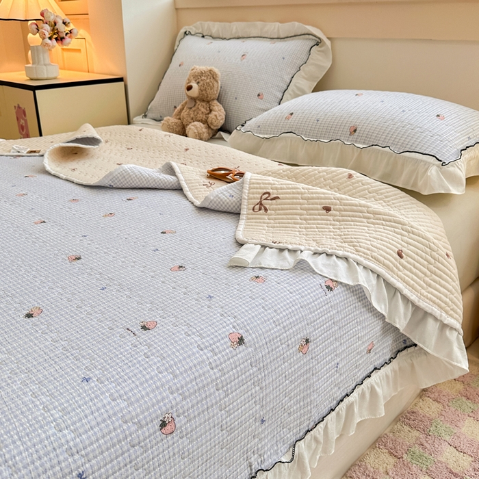 91家纺网 家纺一手货源 找家纺 （总）岚吉家纺 2025新款有氧双层纱花边床盖系列