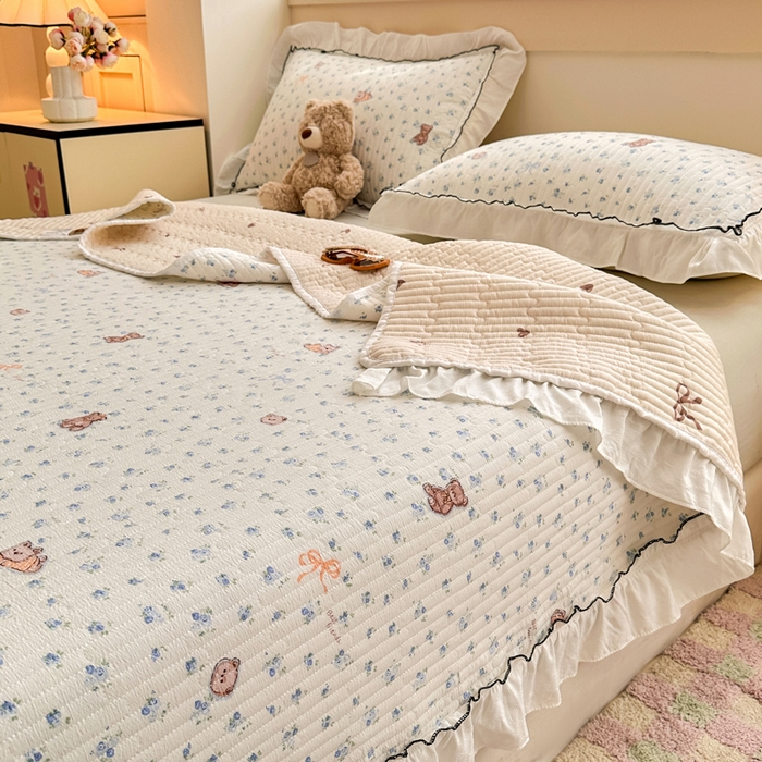 91家纺网 家纺一手货源 找家纺 （总）岚吉家纺 2025新款有氧双层纱花边床盖系列