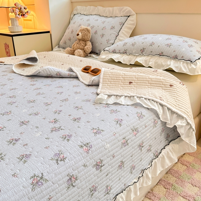 91家纺网 家纺一手货源 找家纺 （总）岚吉家纺 2025新款有氧双层纱花边床盖系列