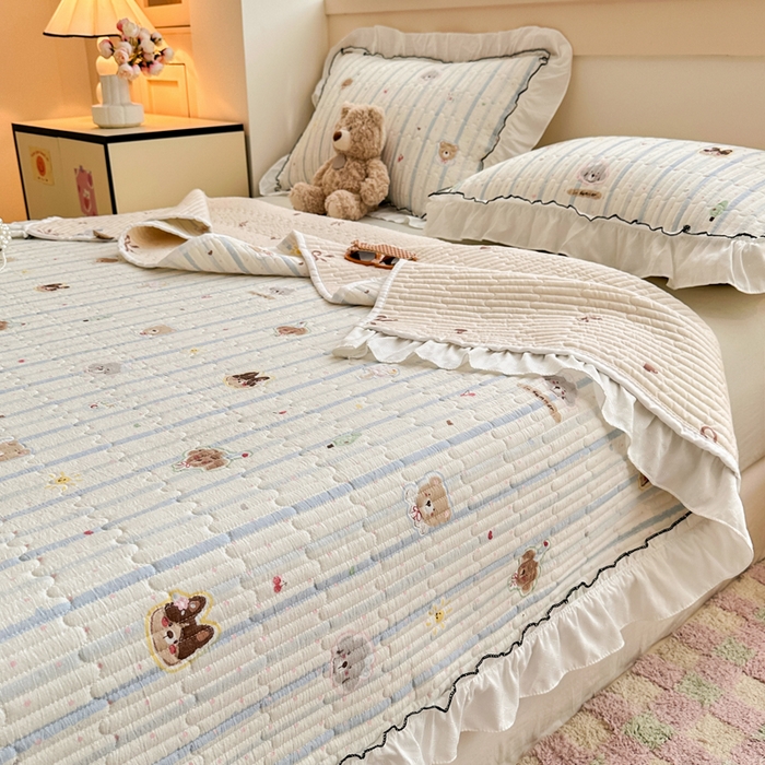 91家纺网 家纺一手货源 找家纺 （总）岚吉家纺 2025新款有氧双层纱花边床盖系列