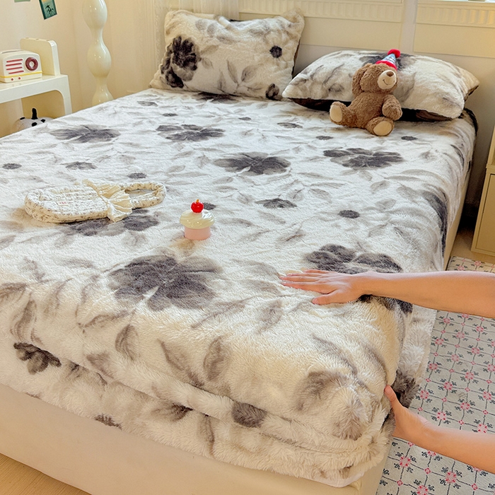 2025新品兔毛印花单床笠 床笠-爱意浓