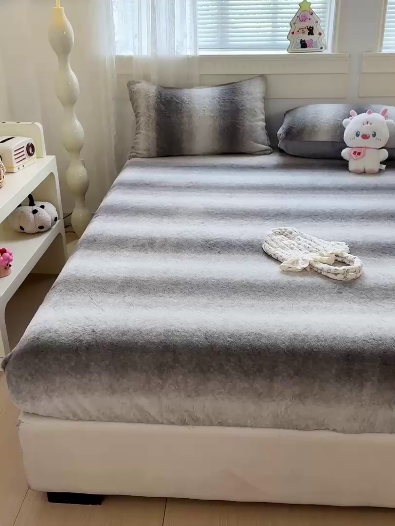 91家纺网 家纺一手货源 找家纺 2025新品兔毛印花单床笠 床笠-韩系灰