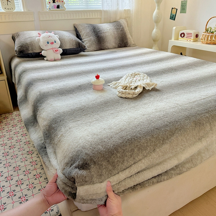 91家纺网 家纺一手货源 找家纺 2025新品兔毛印花单床笠 床笠-韩系灰