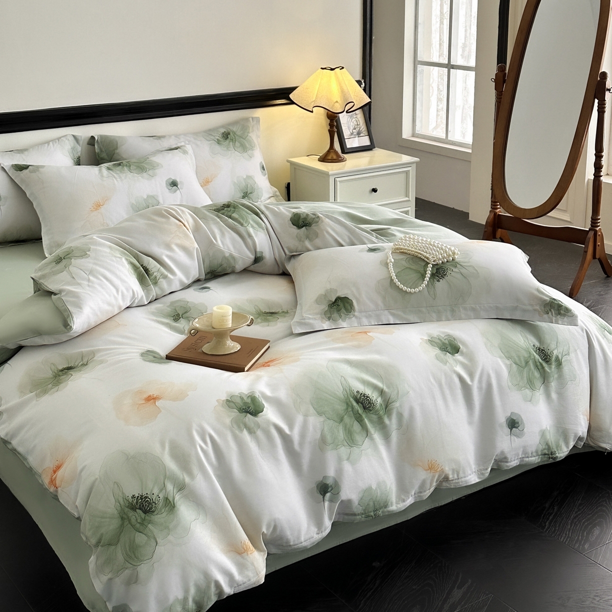 91家纺网 家纺一手货源 找家纺 金鑫汇家纺 2025新款13372全棉纯棉高端数码印花四件套 春晓-绿