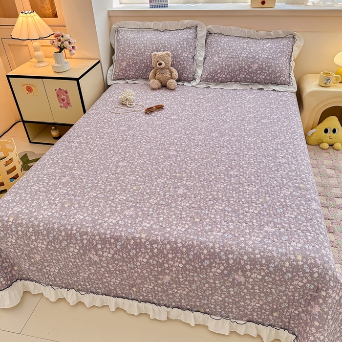 91家纺网 家纺一手货源 找家纺 岚吉家纺 2025新款有氧双层纱花边床盖系列浮生如梦