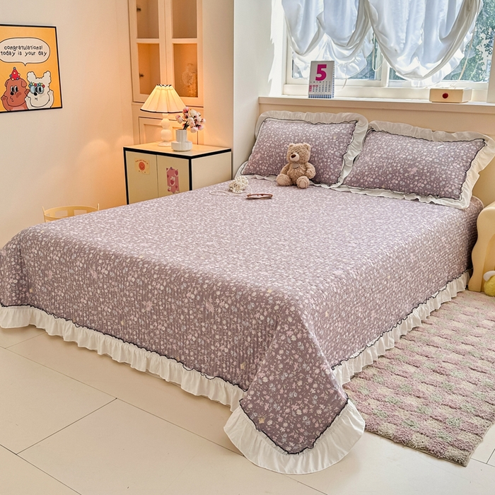 91家纺网 家纺一手货源 找家纺 岚吉家纺 2025新款有氧双层纱花边床盖系列浮生如梦